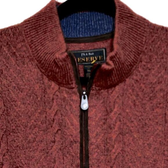 NWT Jos.A.Bank Reserve Cable Knit Half Zip Cinnamon Pullover Wool Sweater Sz XL - Picture 3 of 7